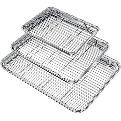 Baking Sheet with Rack Set 3 Pans + 3 Racks Stainless Steel Baking Pan Cookie...