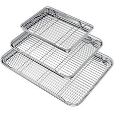Baking Sheet with Rack Set 3 Pans  3 Racks Stainless Steel Baking Pan Cookie...