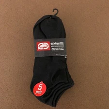 Ecko Unltd Large Men's Shoe Size 6-12 Black Low Cut Socks 5 Pair NWT