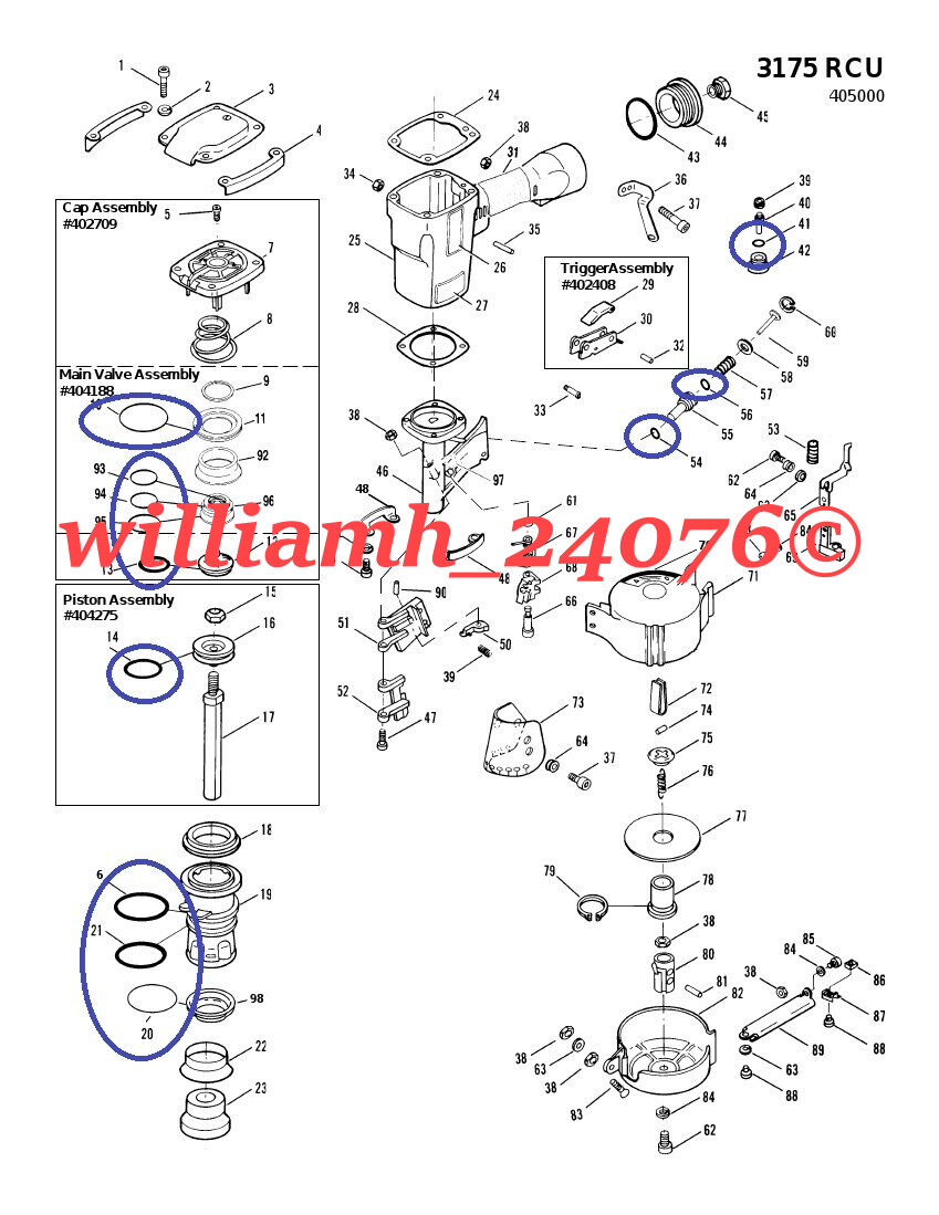 Paslode Coil Roofing Nailer 3175RCU O ring + Cyl Seal 402725 + Cap