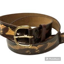 Vtg 70's Wrangler Brown TOOLED EAGLE Cowboy WESTERN Motorcycle Biker Belt 36-38