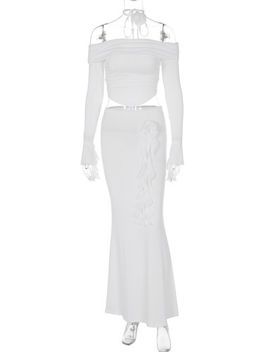 Ladies Maxi Skirts Bardots Shirts Tops 3Pcs Flower Co Ord Set Long Dress Party - Picture 14 of 29