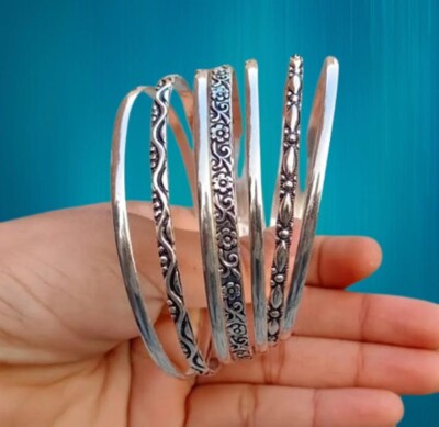 925 Sterling Silver Bangles, 7 Set Bangles, Stackable Bangles, Silver Bangle