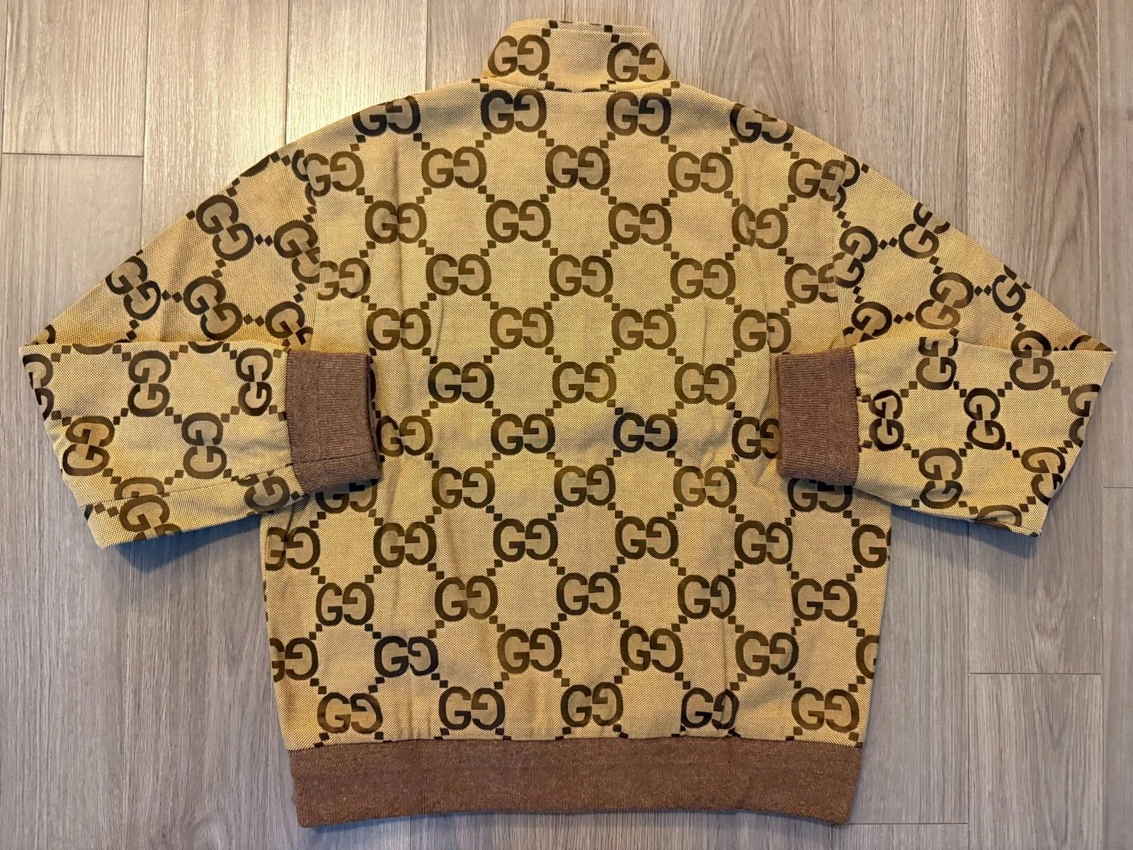 Gucci Jumbo GG giacca di tela beige ed ebano taglia 50 L