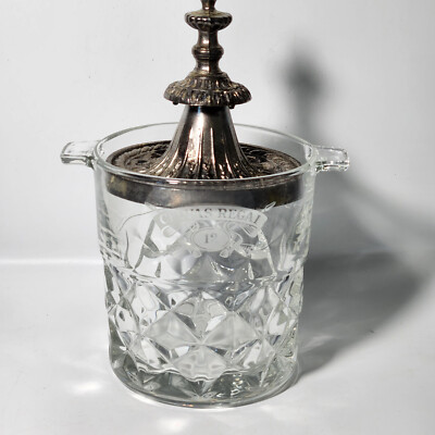 Chivas Regal 12 Glass Ice Bucket Diamond Cut W Silver Plate Lid Made in France