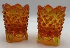 Vintage Fenton Hobnail Amberina Orange Footed Toothpick Holders Set Of Two