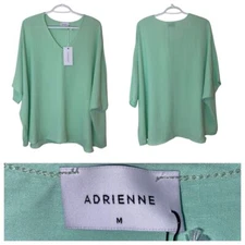 Adrienne NWT Mint Green Oversized Slub Gauze V-Neck Made in USA Blouse Medium
