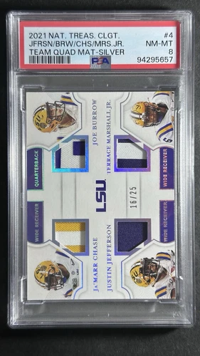 2021 National Treasures Burrow/Jefferson/Marshall/Chase Team Quad /25 PSA 8 🔥🔥