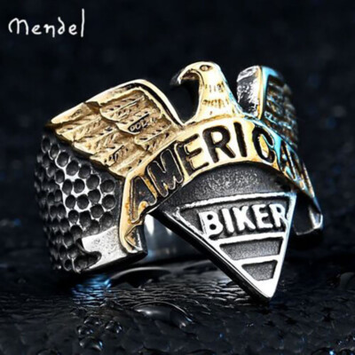 MENDEL Mens Gold Plated Motorcycle Biker Eagle Ring Stainless Steel Size 7-15