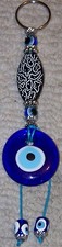 White Black Medallion Turkish 6" Long 1 1/2" Glass Evil Eye Wall Charm
