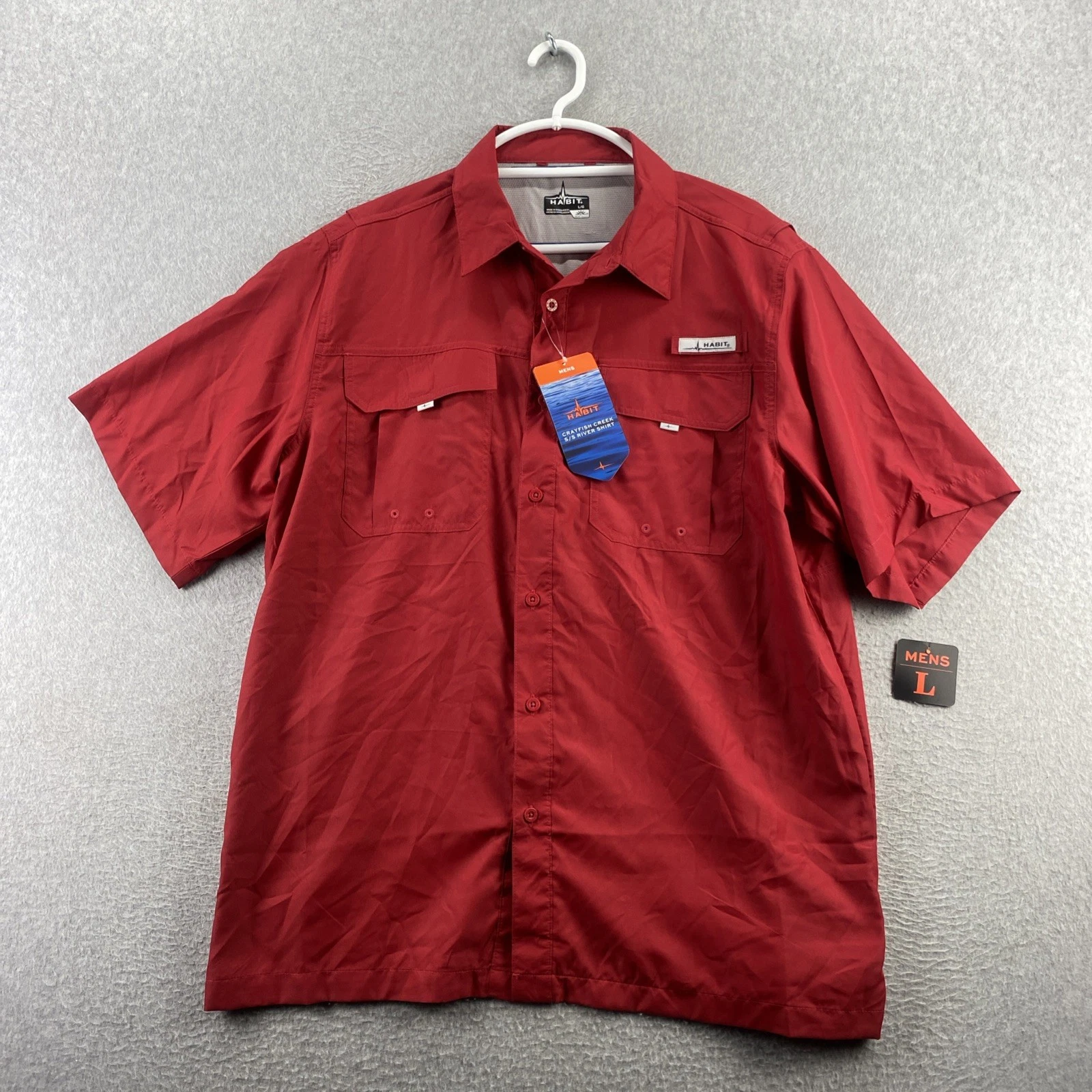 Habit L Brick Red Fishing Shirt Button Up Short Sleeve Polyester Outdoor NWT
