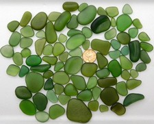 GENUINE BEACH SEA GLASS OLIVE GREEN LOT SURF TUMBLED RARE