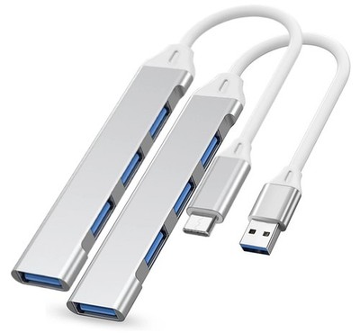 4-in-1 USB Hub Pack   2 Mini Hubs with USB-A & USB-C, Multiple Ports silver 