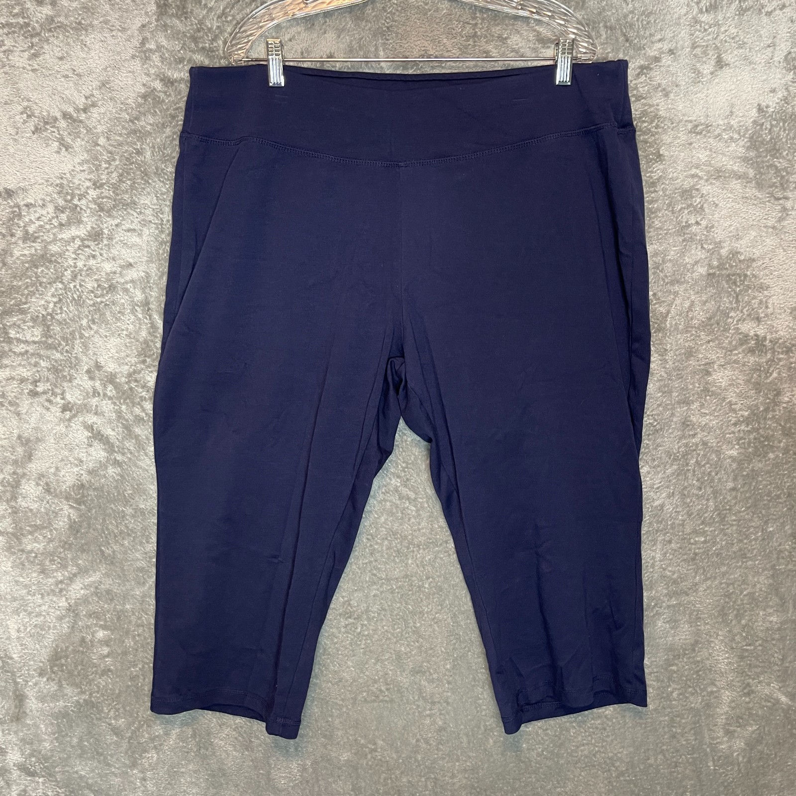 Catherines Women Elastic Waist Pull On Stretch Yoga Capri Navy Blue 2X Plus