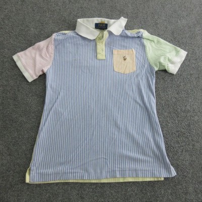 Polo Ralph Lauren Polo Shirt Kids 14-16 Multicolor Striped Pocket Logo Cotton