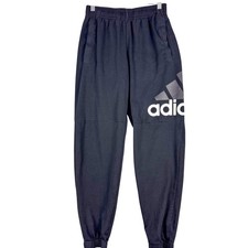 Adidas Sweatpants Mens Small Black Fleece Joggers Elastic Waist Cuffed Big Logo