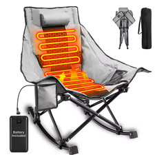 Heated Camping Chair-Oversized Rocking Chair with 3 Heat Levels, Portable Foldin