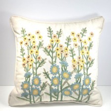 Embroidered Wildflower Throw Pillow Ivory Cream Floral Cottagecore 12x12