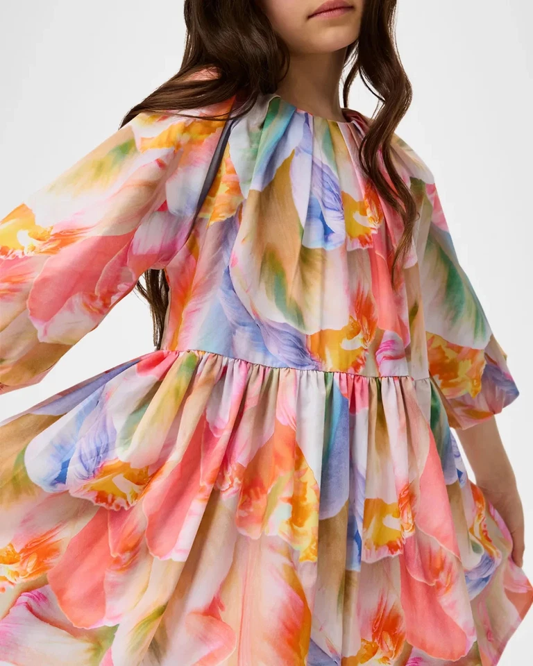 Vestido Molo Niña 5-6 Ciera 3/4 Blusa Mangas Be A Tulipán Floral Algodón Línea A Foto 4 de 4