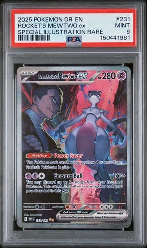 2025 POKEMON DRI EN-DESTINED RIVALS #231 TEAM ROCKET'S MEWTWO EX PSA 9