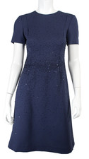 CAROLINA HERRERA Midnight Blue Wool Knit Beaded A-Line Dress 8