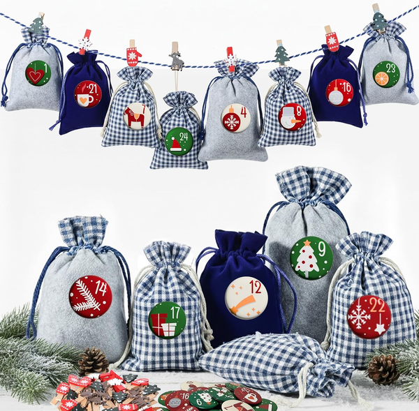 Adventskalender Zum BefüLlen Stoff – 24 Adventskalender SäCkchen Groß In Blau &-image
