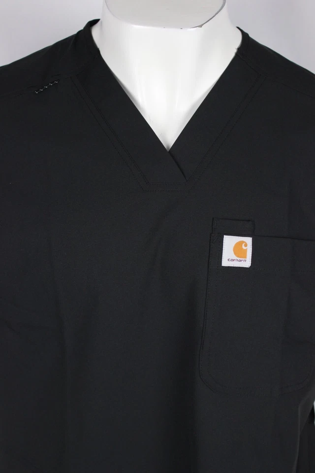 Blusa Médica Carhartt Para Hombre Force Essentials Moderna Cuello en V 3 Bolsillos Negra C16113 Foto 4 de 4