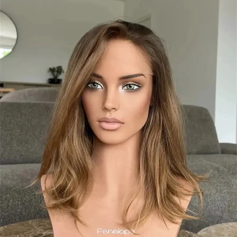 Perucas Balayage caramelo mel marrom bob raiz marrom 100% cabelo humano renda frente perucas - Imagem 3 de 4