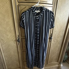 LOFT Black White Striped Shirt Dress Collared Short Sleeve Knee Length M