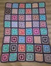 Vintage Handmade Crochet Granny Square Afghan Blanket Throw Multi-Color Boho 62x