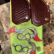 Vintage WK Wyoming Knife Skinner Hunting, Gut Hook w/Leather Sheath Fixed Blade