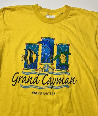 Vintage 90s Y2K Grand Cayman Princess Cruises Yellow Single Stitch Shirt XXL