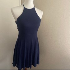Lulu's Navy Blue strappy Skater Dress 