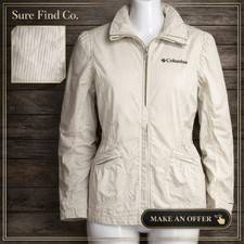 Columbia Omni Shade Lightweight tan and white striped Women's Jacket Size Medium