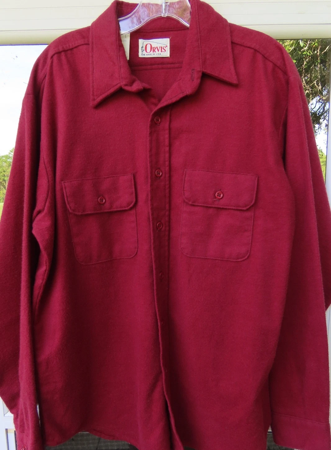 VTG Orvis Mens Solid Burgundy Dark Red Pockets Chambois Flannel Shirt Large USA