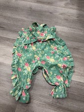 Vintage Baby Girls Floral Pastel Green Ruffle Sleeveless Romper 6-9 Mo