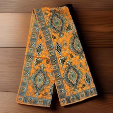 Vintage Orange Paisley Oblong Scarf, 42  x14  , 100 Wool, 1 Ply, Made In Japan
