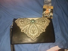 American Bling Designer Bkack Faux Leather Aztec, Western,Diamond Rhineatone Bag