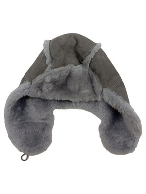 UGG Fliegermütze Mütze Grau Baumwolle Fellbesatz Outdoor