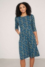 Seasalt Women's Navy April Dress Size 18 Organic Cotton Jersey Floral NEW!