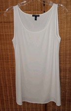 Eileen Fisher Sz. M 100 Silk Georgette Crepe Knit Tank Top - Cream