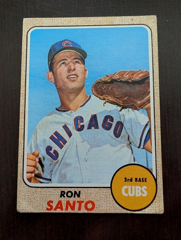1968 TOPPS BASEBALL CARD #235 RON SANTO CHICAGO CUBS THIRD BASE STAPLE HOLE LOOK