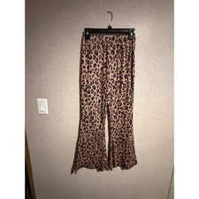 Womens Leopard Print Flare Pants Elastic Waist Animal Pattern Wide Leg Brown S
