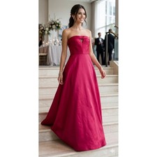 NWT Monique Lhuillier Satin Gown Dress Size 10 Deep Pink Style 445221 Prom Dress