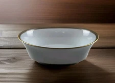 SANGO Golden Taupe - Oval Vegetable Bowl, Off White & Taupe Band, Gold Trim