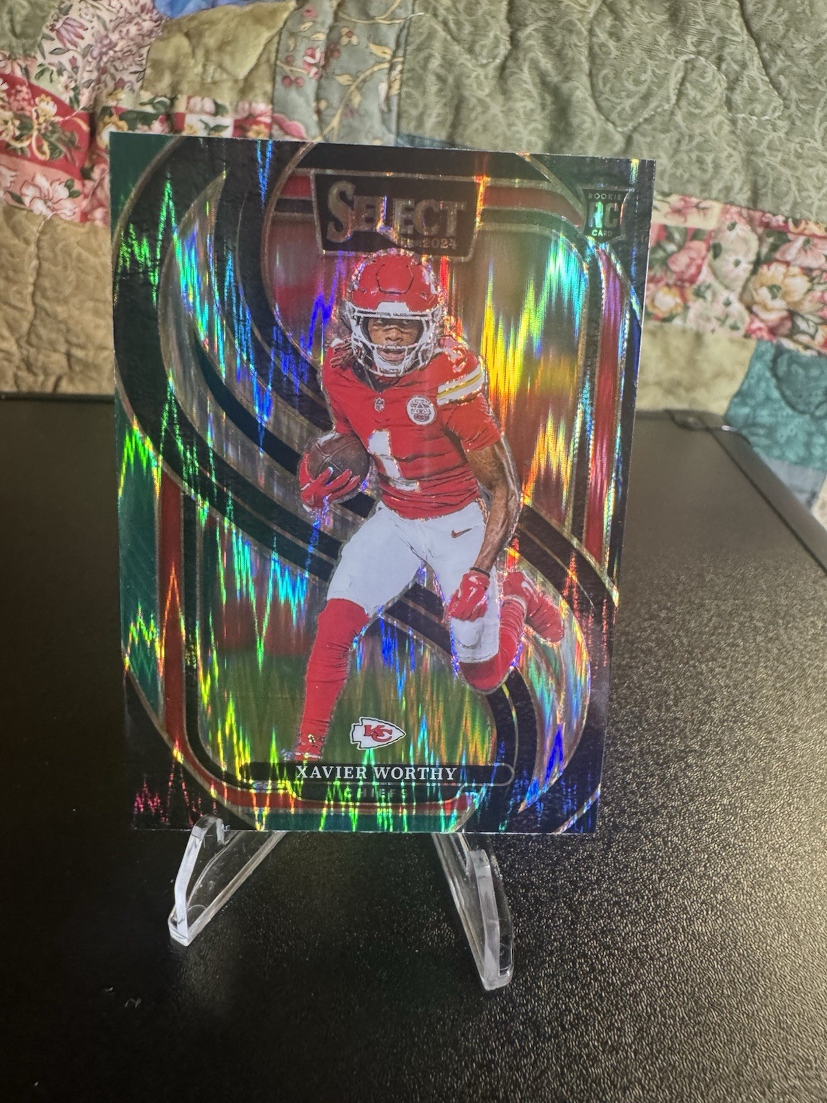 2024 Panini Select Premier Lv Xavier Worthy #119 Green & red Shock Prizm (RC)