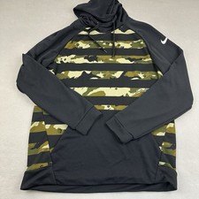 Nike Hoodie Men Large Black Green Dry Camo Sweatshirt Pullover Training Swoosh L