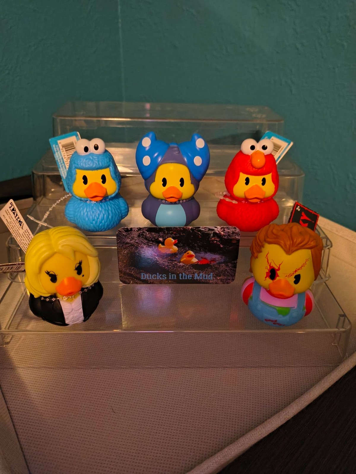 2.5" Duckalooz Rubber Ducks-Sesame Street, Chucky & Hero Stitch (w/ Bra on Head)