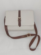Gorgeous M&S Collection White Leather Ladies Handbag Shoulder Bag Brown Straps