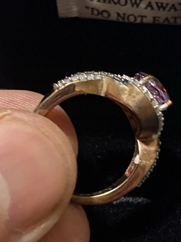 Kunzita, Nat Champagne Diamante, Rodio Negro y Vermeil Rg Sobre S. Plata Talla 7 Foto 4 de 4